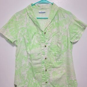 Columbia Mint Green Leaf Print Blouse